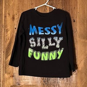 B2G1 Free- Kids Black Long Sleeve T-Shirt. Messy Silly Funny. Size 4T